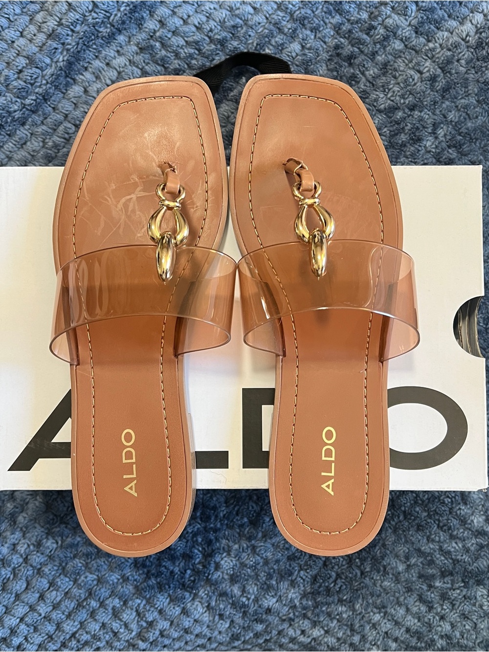 ALDO MADALINE Sandals with Clear Strap and Gold Chain Accent